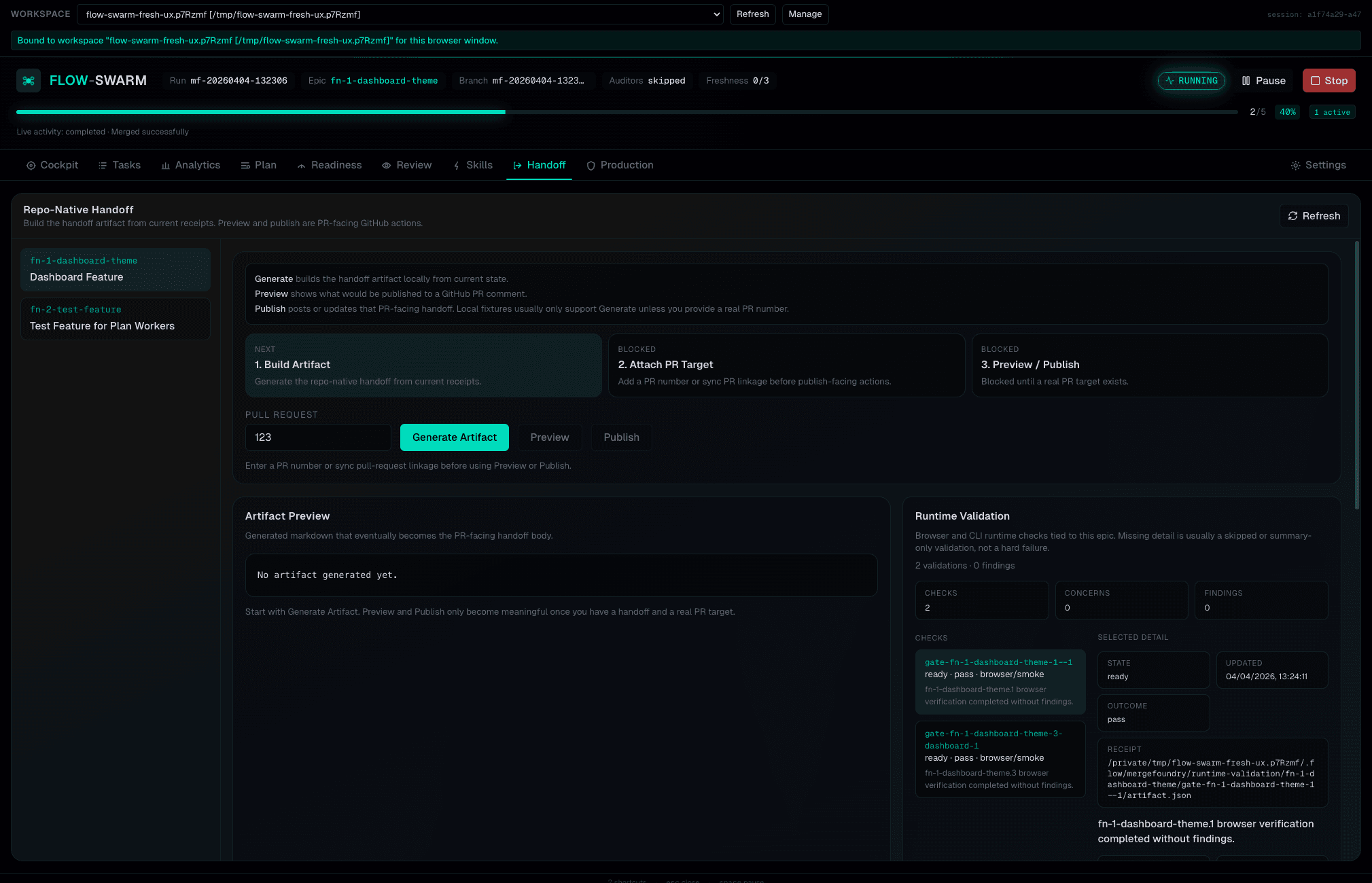 Runtime validation with browser verification results