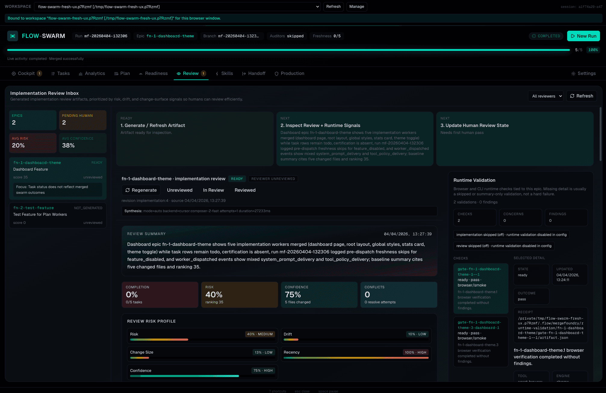 Review with risk profile and runtime validation